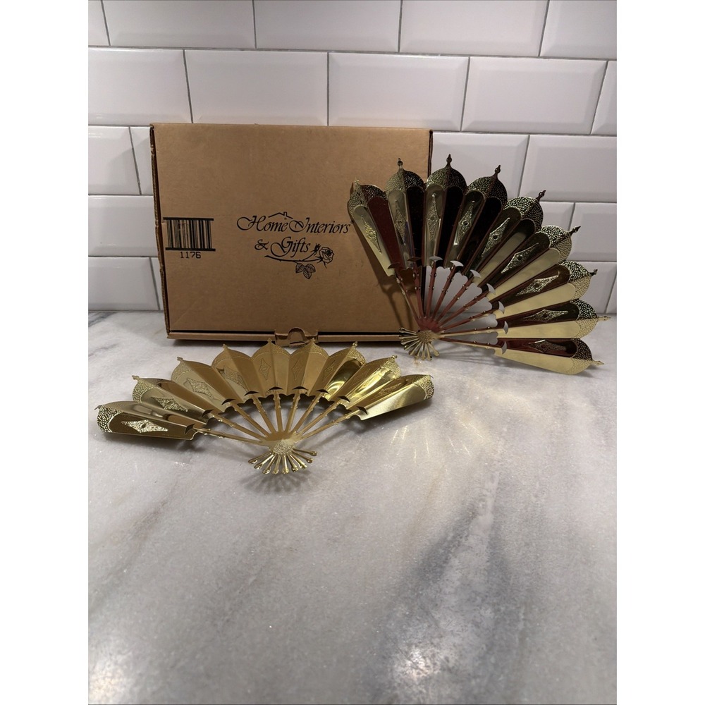 Vtg Homco "Romantique Fans" Gold-Tone Home Interiors Hanging Wall Art Decor NIB